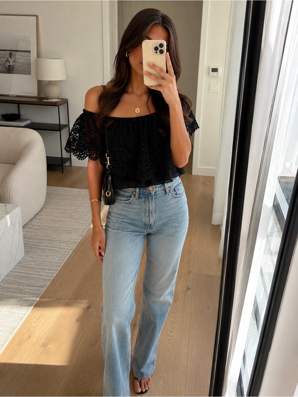 Black Off-the-Shoulder Crochet Lace Top